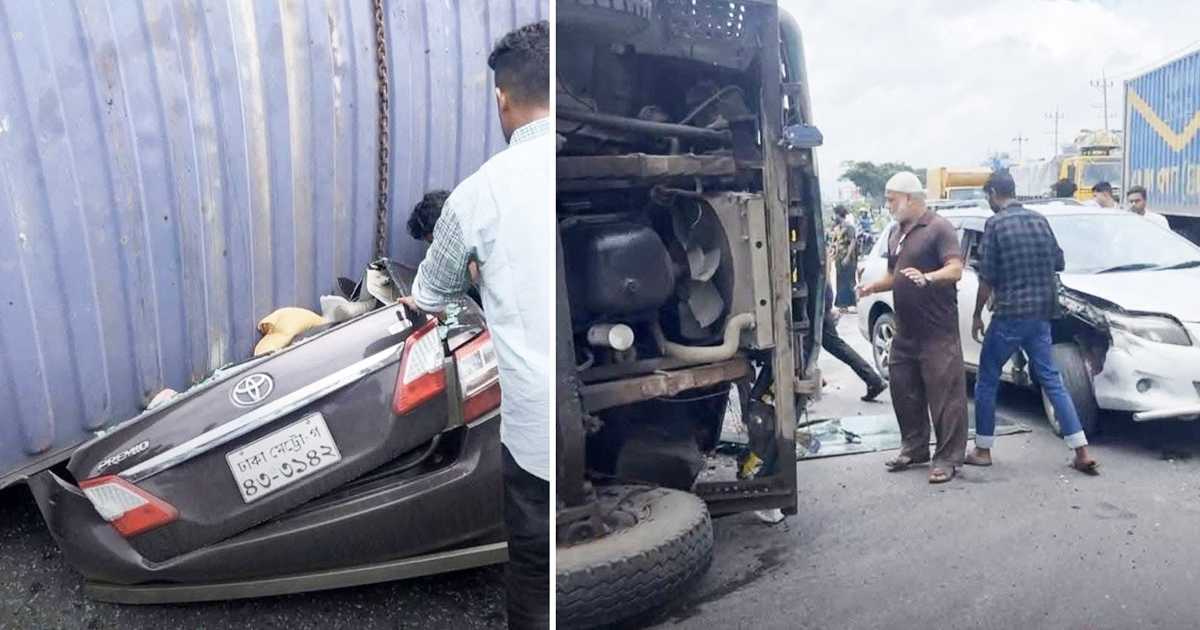 প্রাইভেটকারের ওপর উল্টে পড়ল কাভার্ডভ্যান, নিহত ৪ ব্লক